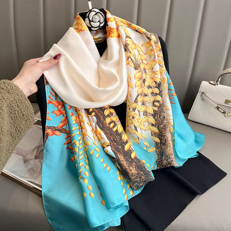 

2023 Fashion Model Pashmina Scarves Women Design 180X90CM Scarf Popular Sunscreen Shawls For Gift Summer Couple Style Silk Hijab