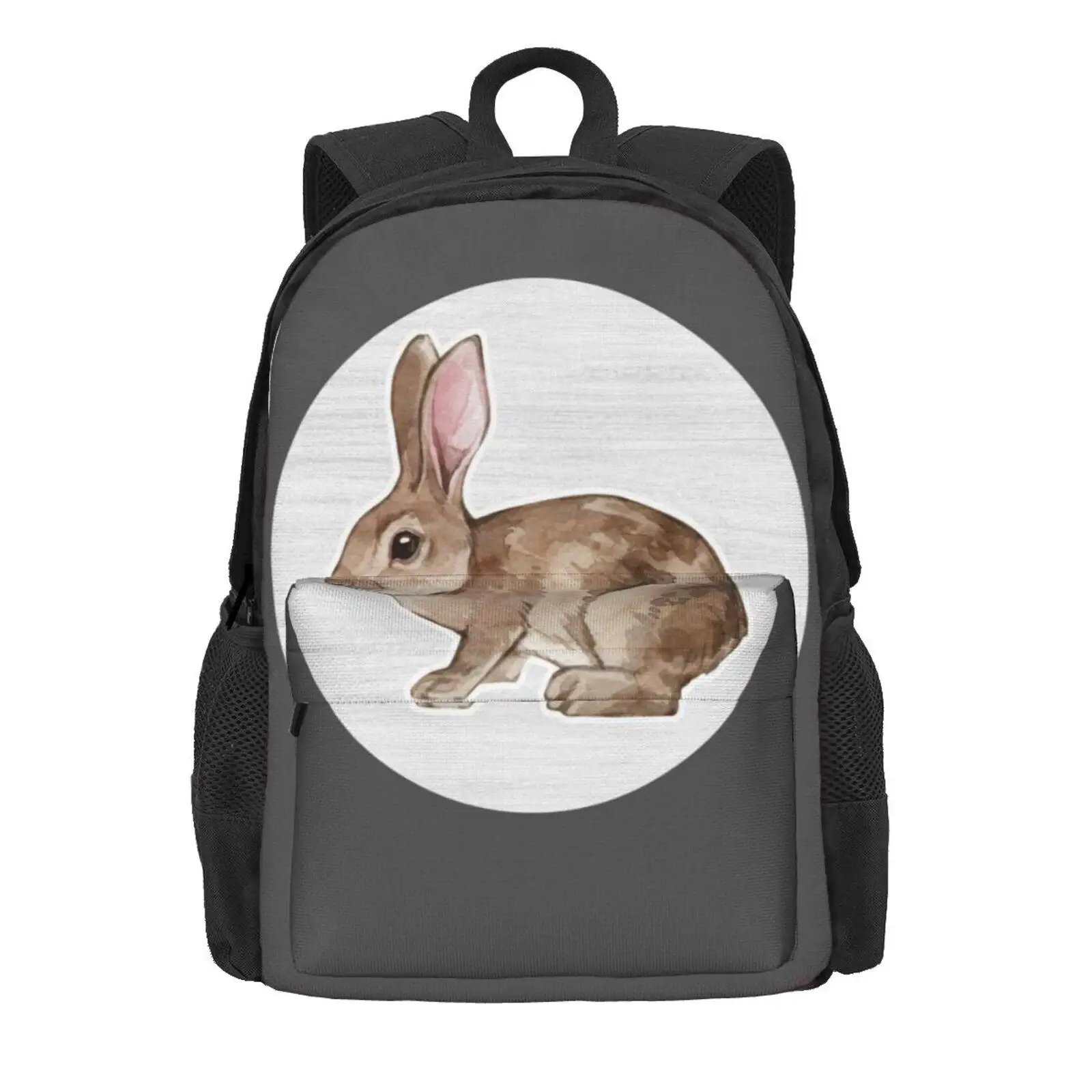 Rabbit Watercolor Drawing Hot Sale Schoolbag Backpack Fashion Bags Rabbits Mammal Bunny Animal Rodent Watercoloring Brightly