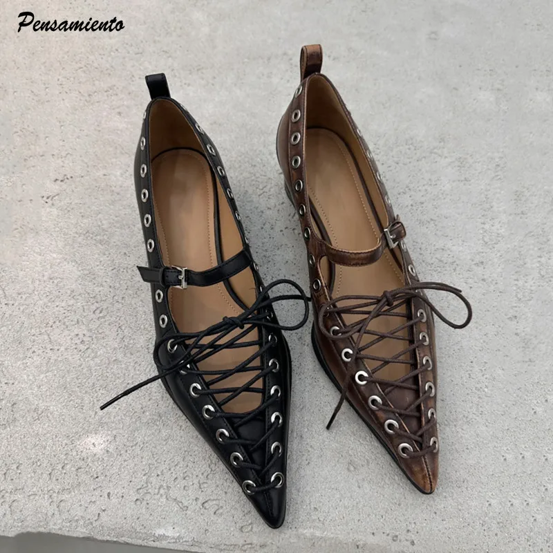 

Сексуальные женские туфли-лодочки на шнуровке с вырезами и заклепками в стиле ретро Мэри Джейн, странные женские туфли на высоком каблуке в уличном стиле, женские туфли в стиле панк, Zapatos Mujer