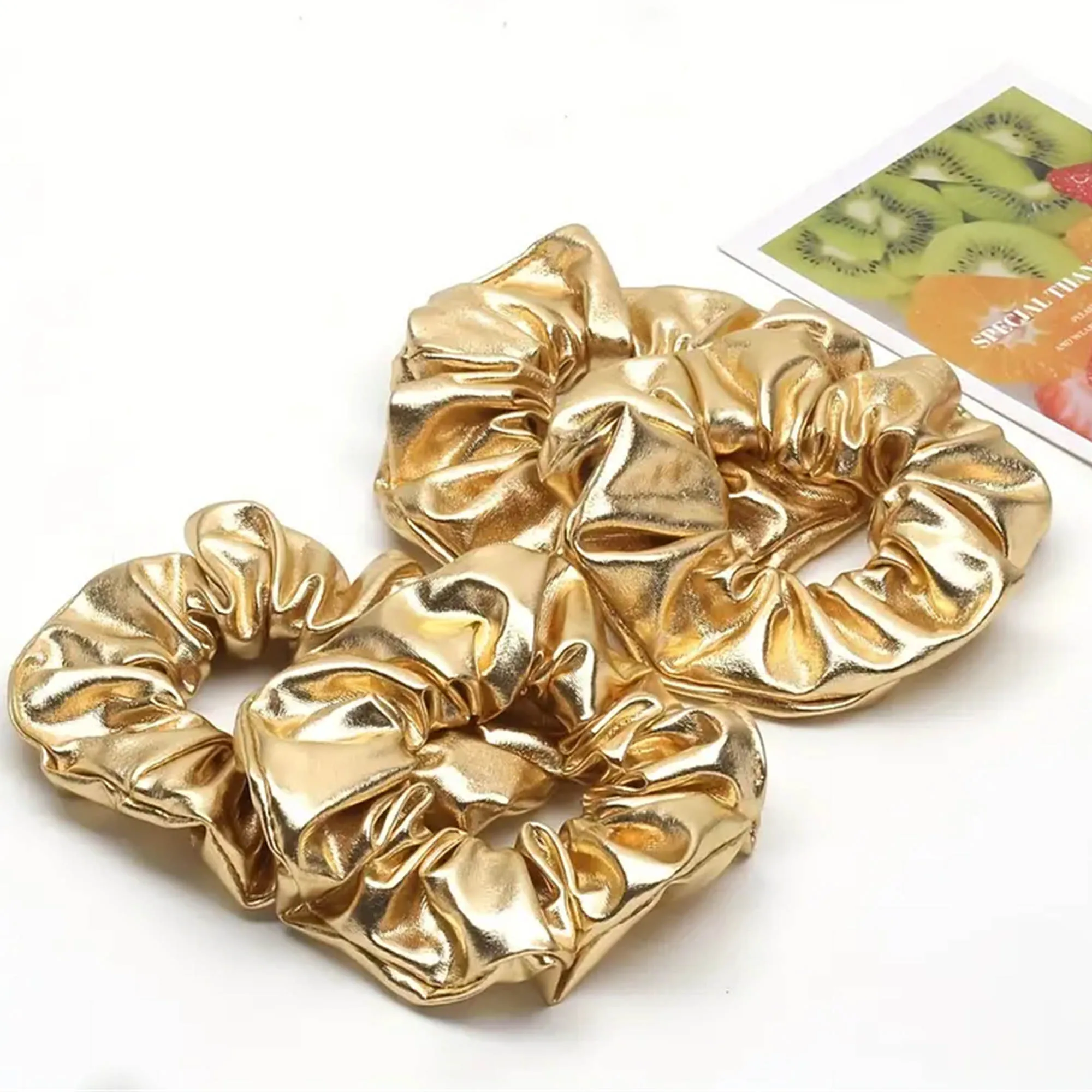 6Pcs/20Pcs Metallic Silver Gold Hair Scrunchies Wholesale Leather Cheerleading Scrunchies Girl Ponytail Holder Elastic Hair Band