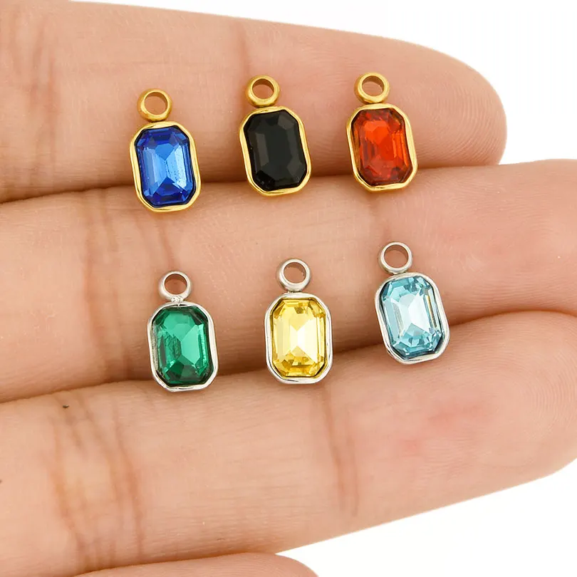 6pcs Different Color Stainless Steel Rectangle Charms For Jewelry Making Supplies Luxury Glass Stone Pendant Charm DIY Earrings