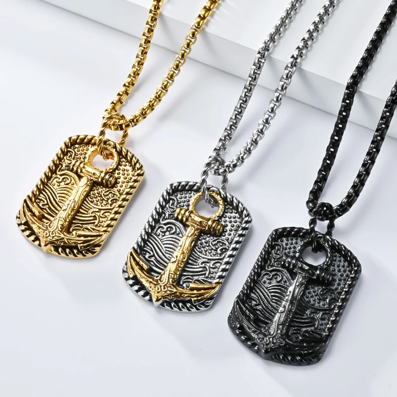 Wave Boat Anchor Geometric Pendant Sweater Chain Stainless Steel Men's Personalized Fashion Premium Products Necklace Jewelry