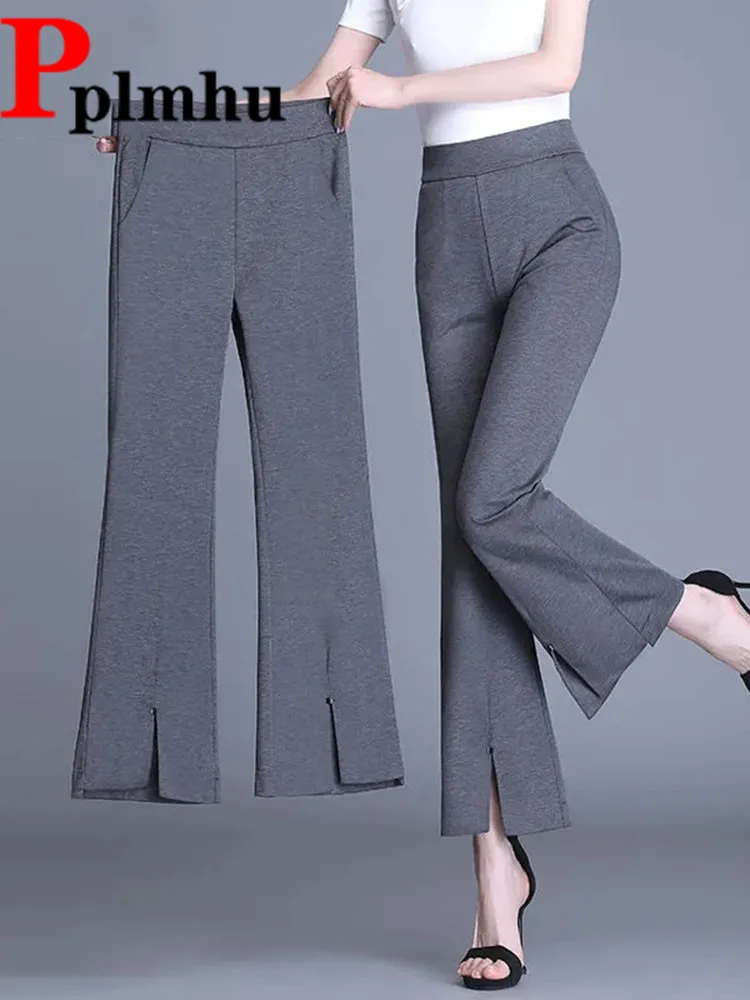 

Women Split Skinny Flare Pants Korean Casual Elastic High Waist Slim Boot Cut Pantalones Spring Fall Classic Solid Thin Calca