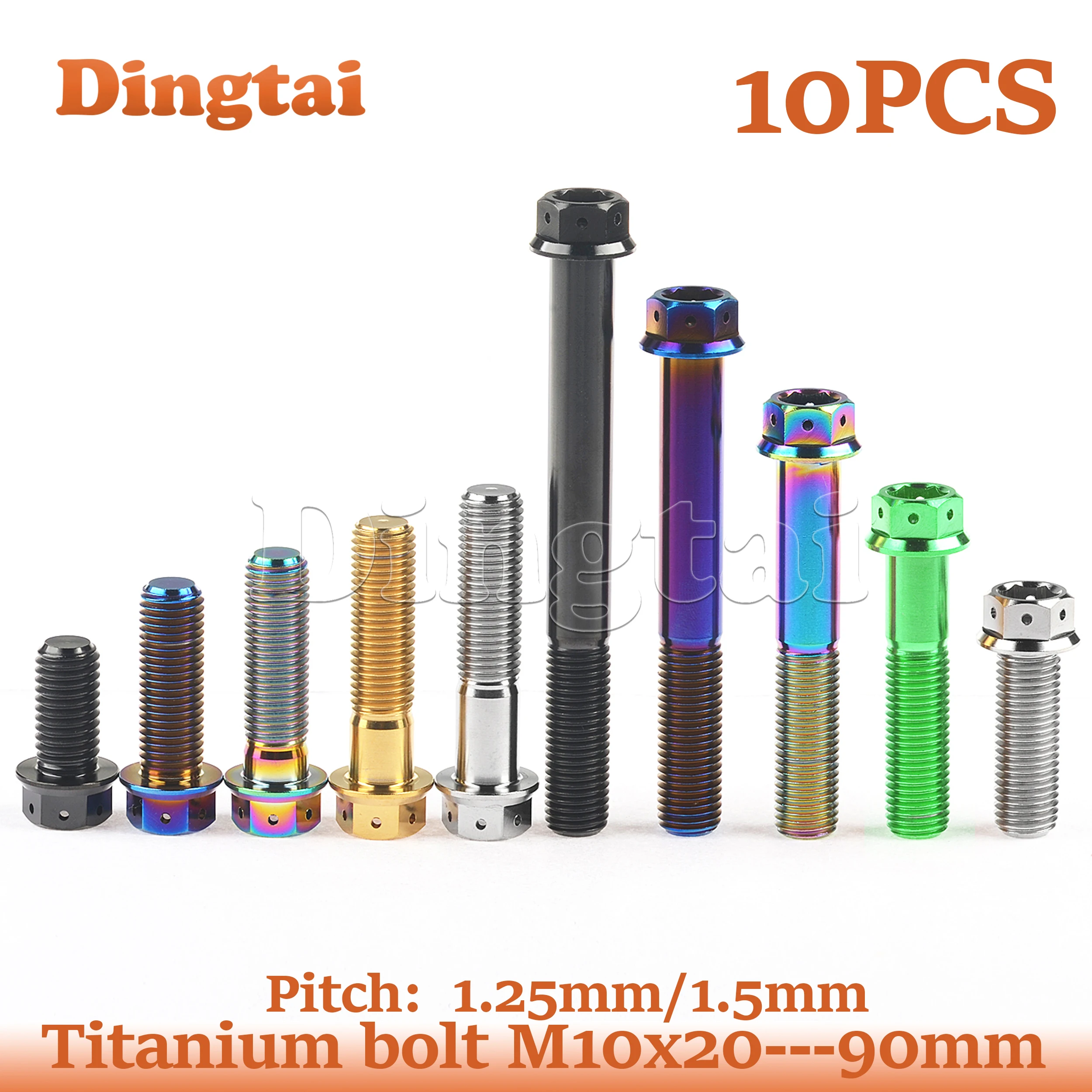 

Титановые болты Dingtai, 10 шт., M10x20-90 мм, шаг 1.25/1.5 мм, с фланцем, под шестигранный ключ, для модификации мотоциклетных суппортов