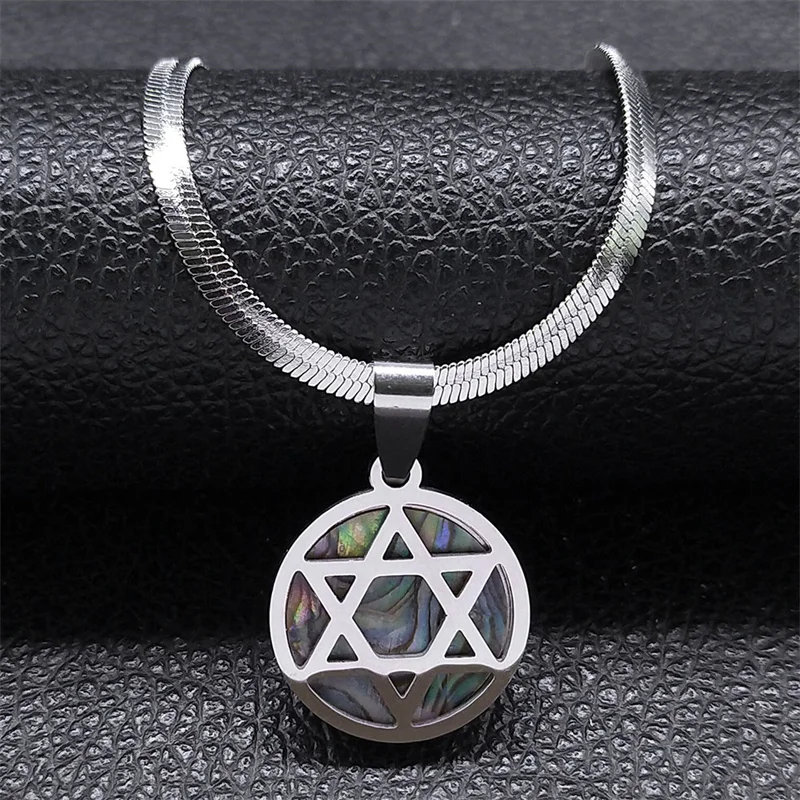 Aesthetic Hexagram Amulet Necklace for Women Men Abalone Stainless Steel Gold Color Jewish Star of David Necklaces Jewelry colar