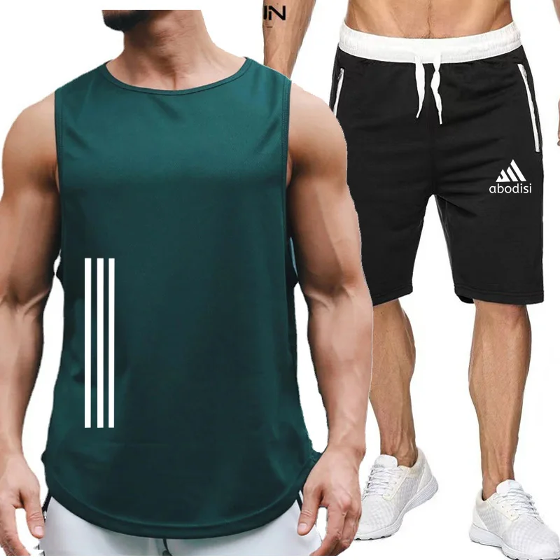 2024new men\'s sportswear short sleeved T-shirt and sports shorts summer casual jogging pants set men\'s two-piece setquick drying