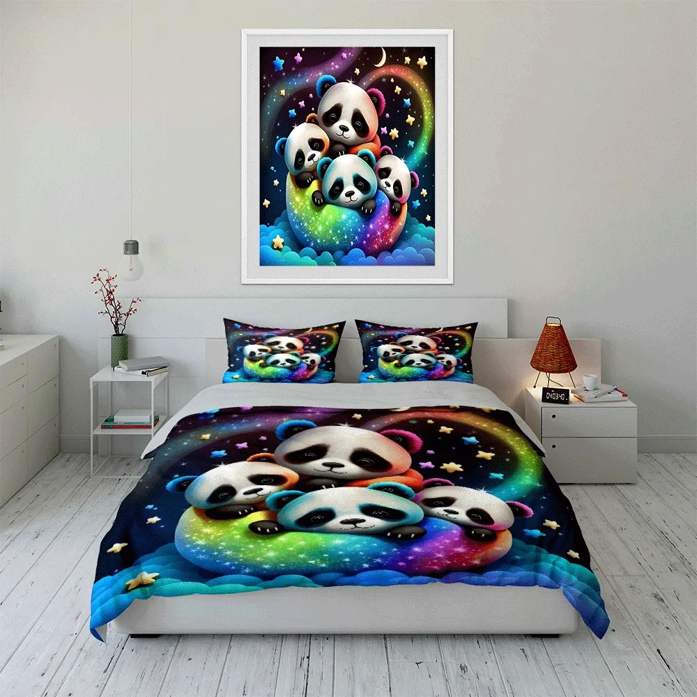 

Rainbow Panda Trio for Dreamy Decor Exquisite three-piece bedding set gift for kids and adults