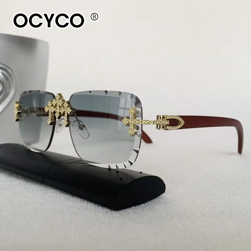 Vintage Randlose Schneiden Objektiv Sonnenbrille Frauen Männer Beliebte Diamant Kreuz Sonnenbrille Luxus Marke Designer Platz Brillen UV400 – Detail 8