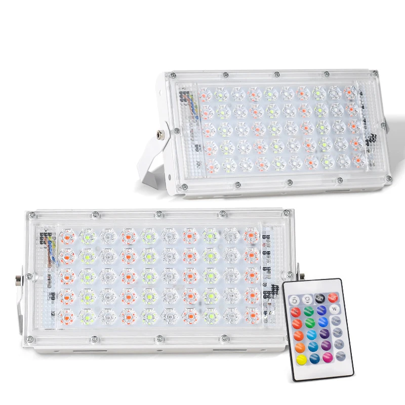 50W 220V LED Floodlight RGB Remote Control IP66 Waterproof Outdoor LED Spotlight Landscape Lighting Wall Lamp Reflector