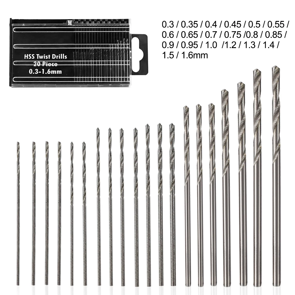 CMCP Mini HSS Spiral Drill Bits Set 0.3mm-1.6mm for Jewellery Watch Repair Model Making Craft Work Mini Drill Bit
