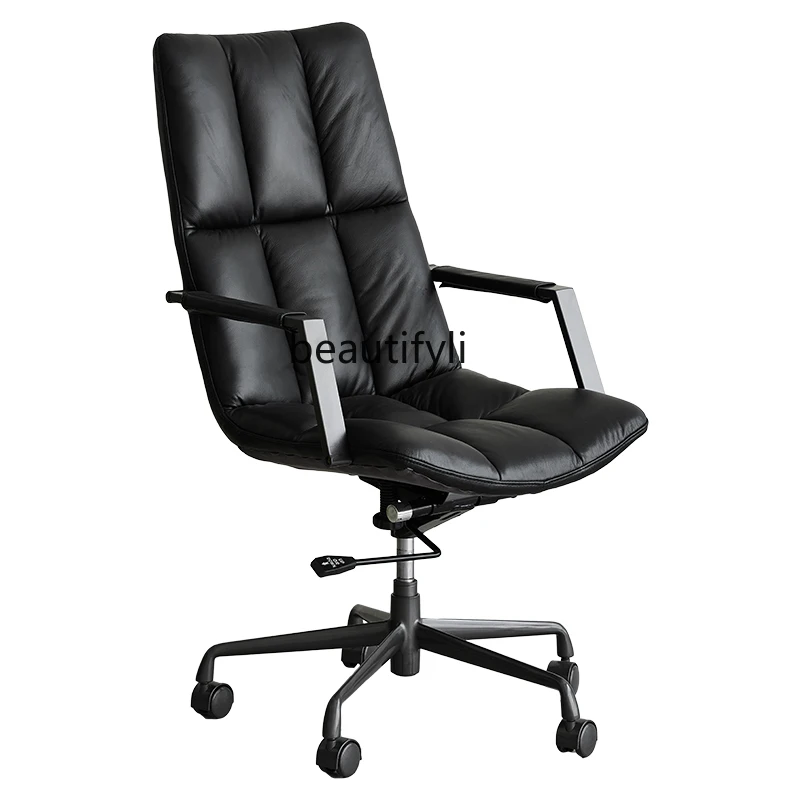 Leather Office Chair Home Comfortable Long-Sitting Desk High Backrest Computer Chair Executive Chair