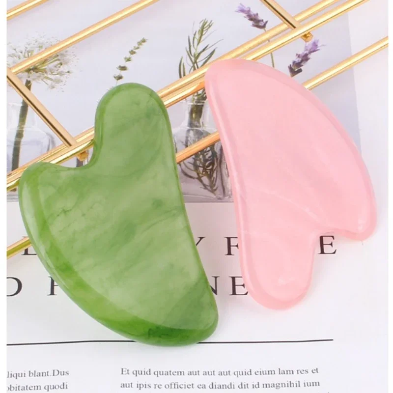 Placa De Massagem De Pedra De Jade Natural, Gua Sha, Quartzo Rosa, Prato Guasha, Massageador De Rosto, Ferramentas De Raspadores, Rosto, Pescoço,