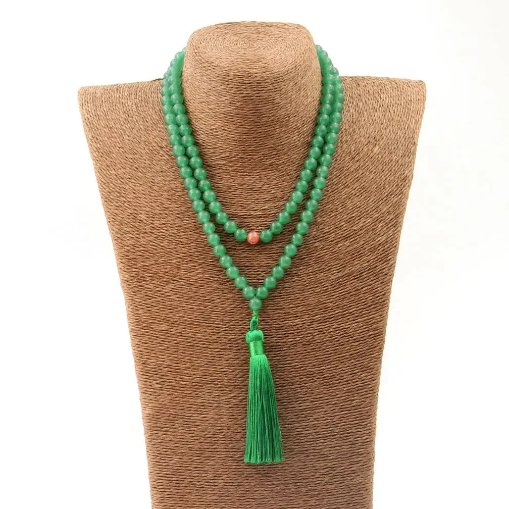 Multilayer 108 green jade Stone 6mm Tassel Bracelet Necklace Tibetan Buddhist Mala Buddha Charm Rosary Yoga Men woman Jewelry