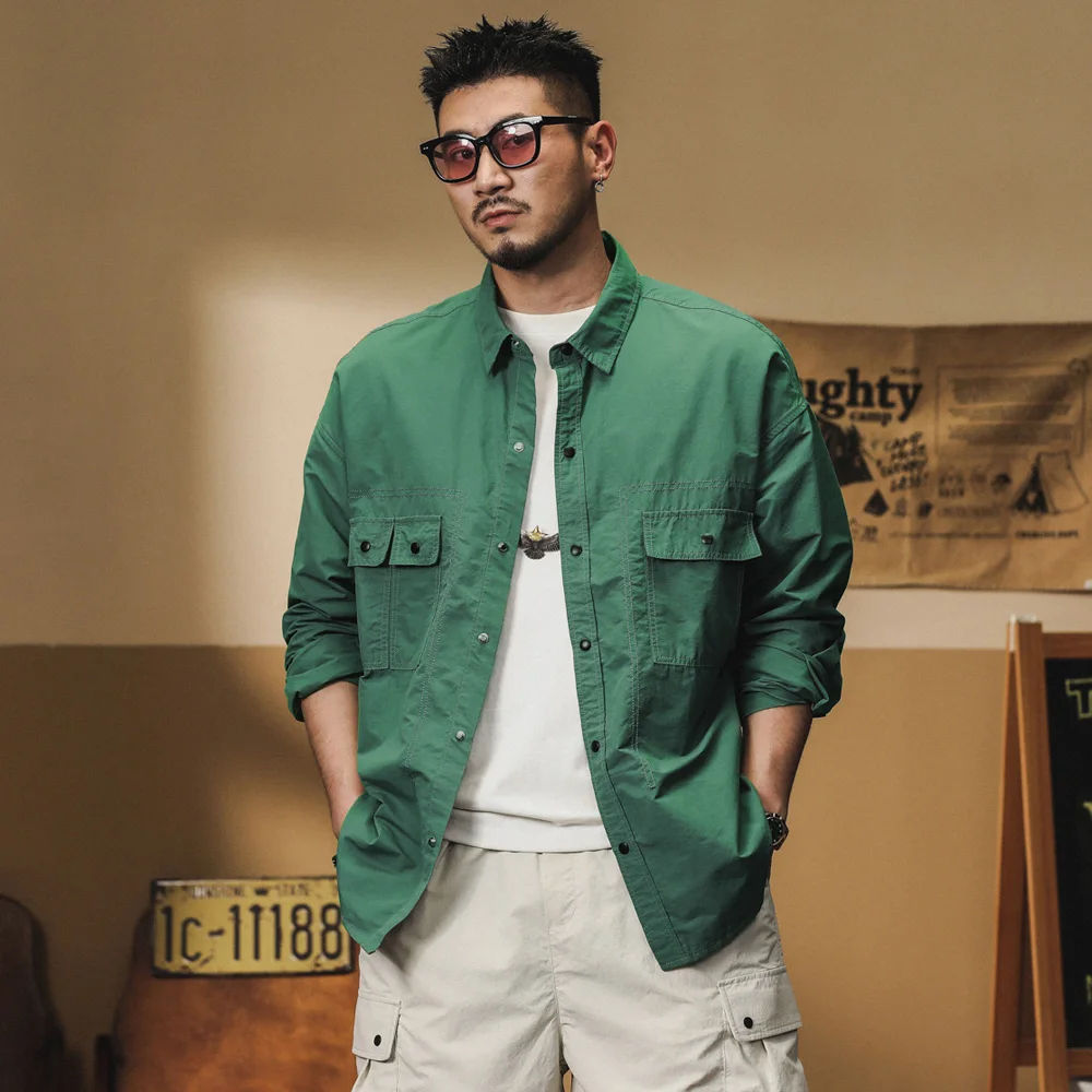 Men Japanese Streetwear Cityboy Amikaji Loose Casual Long Sleeve Plus Size Shirt Man Korean Fashion Outdoor Cargo Shirts Blouses