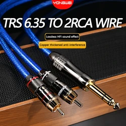 YONGWEI Aux 6.5 Jack to 2RCA Audio Cable for Microphone Power Amplifier Hi-end 6N gold plating 6.5mm to 2RCA Male to Male Cable