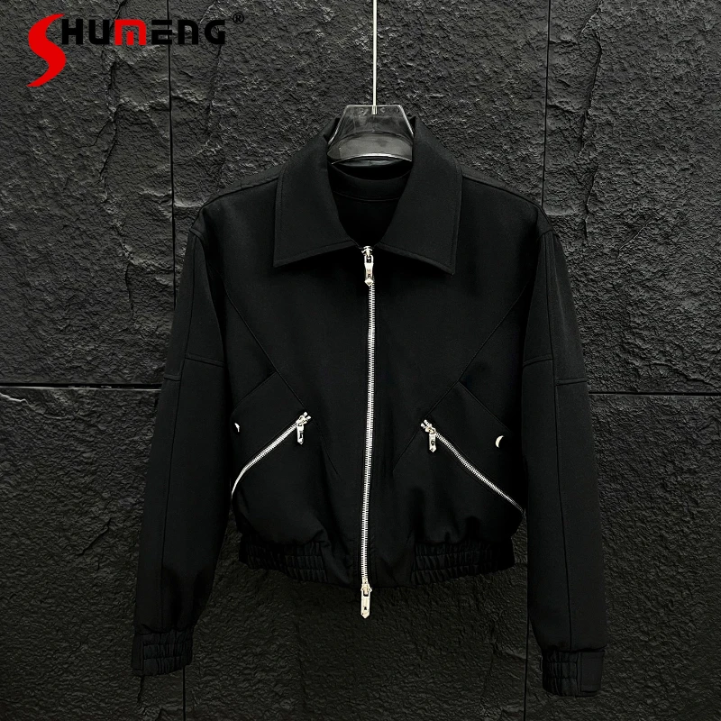 

Fashion Lapel Jacket Coats 2025 Men's Autumn New Stylish Multi Zipper Decoration Jackets Personality Zipper Loose Comfort Tops