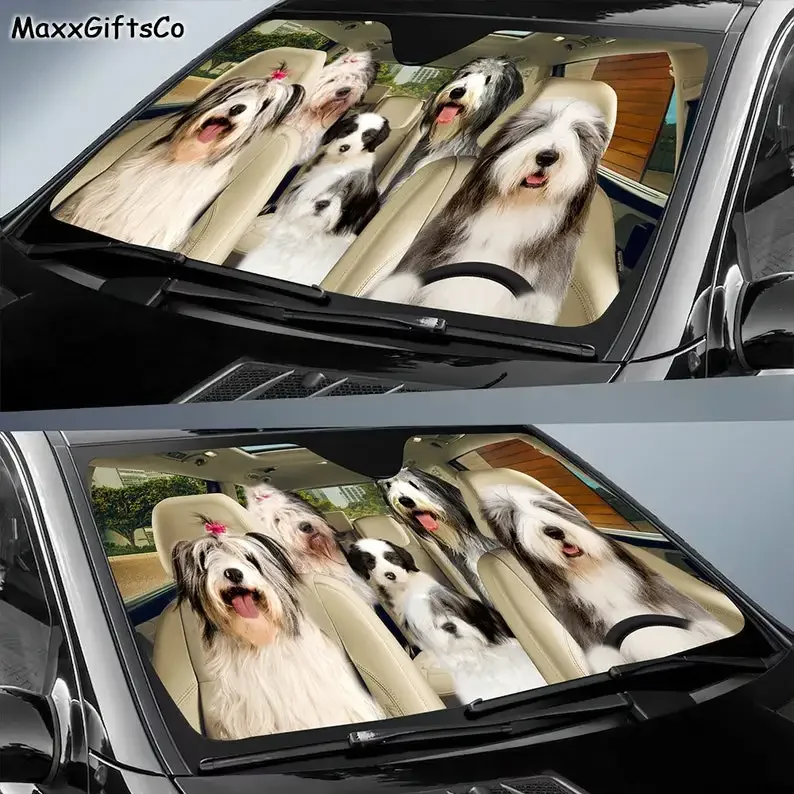 Old english sheepdog Car Sun Shade, Dog Windshield, Dogs Family Sunshade, Dogs Car Accessories, Car Decoration, Gift For Dad, Mo