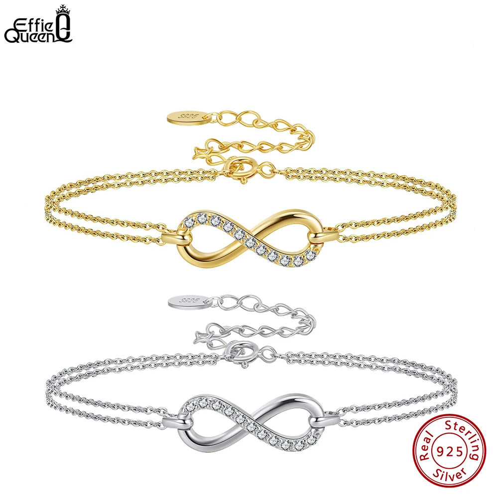 EFFIE QUEEN Simple 925 Sterling Silver Infinity Bracelet for Women Charms Bracelet Fashion Daily Party Jewelry Lover Gift SB136