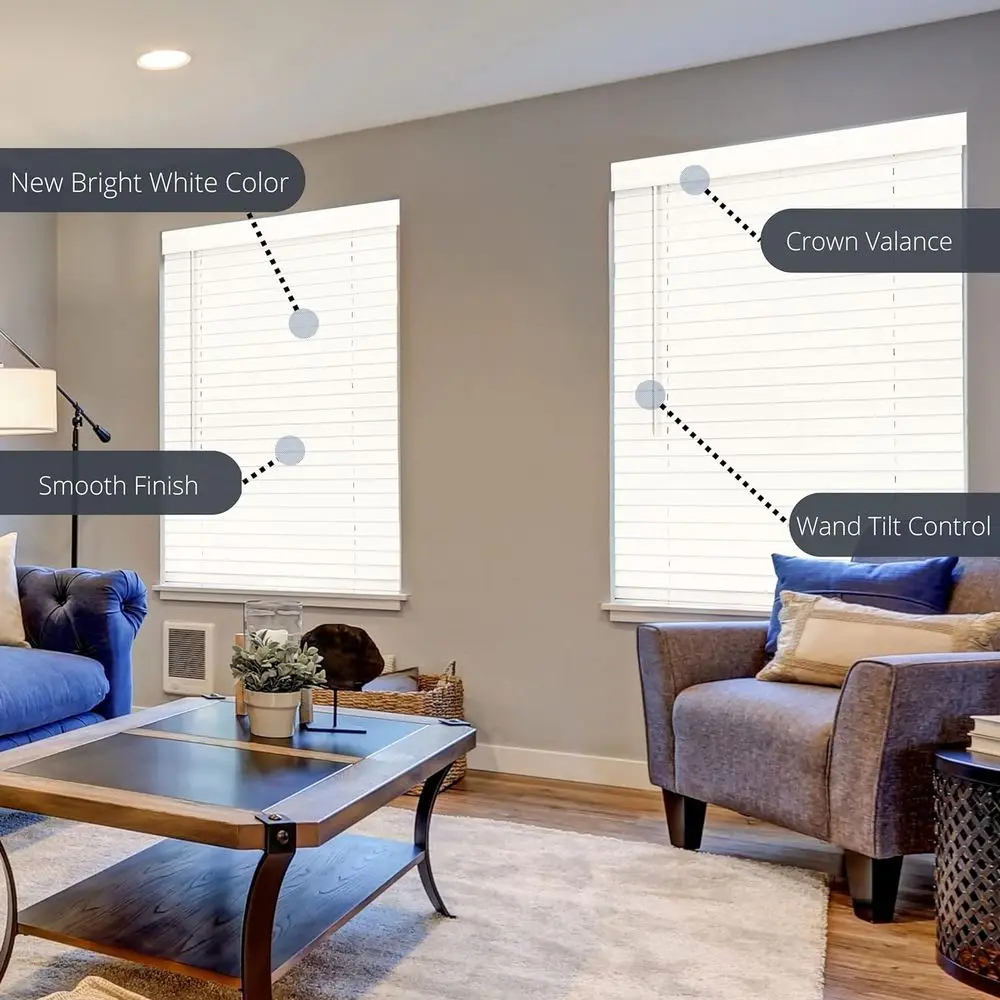 2 Jalousien aus Kunstholz, kabellos, 24 x 72, Fensterjalousien für den Innenbereich, glatt, strahlend weiß