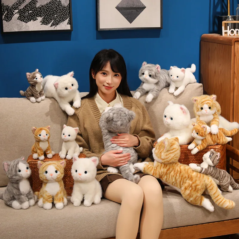 

3 Color Stripe Sitting Posture Cat Plush Toy Soft Stuffed Animal Cute Plushie Doll Lie Prone Funny Kitten Pillow for Girl Gifts