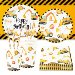 Construction Birthday Party Decorations Kids Tablecloth Table Runner Excavator Tractor Engineering Vehicle Baby Shower Supplies