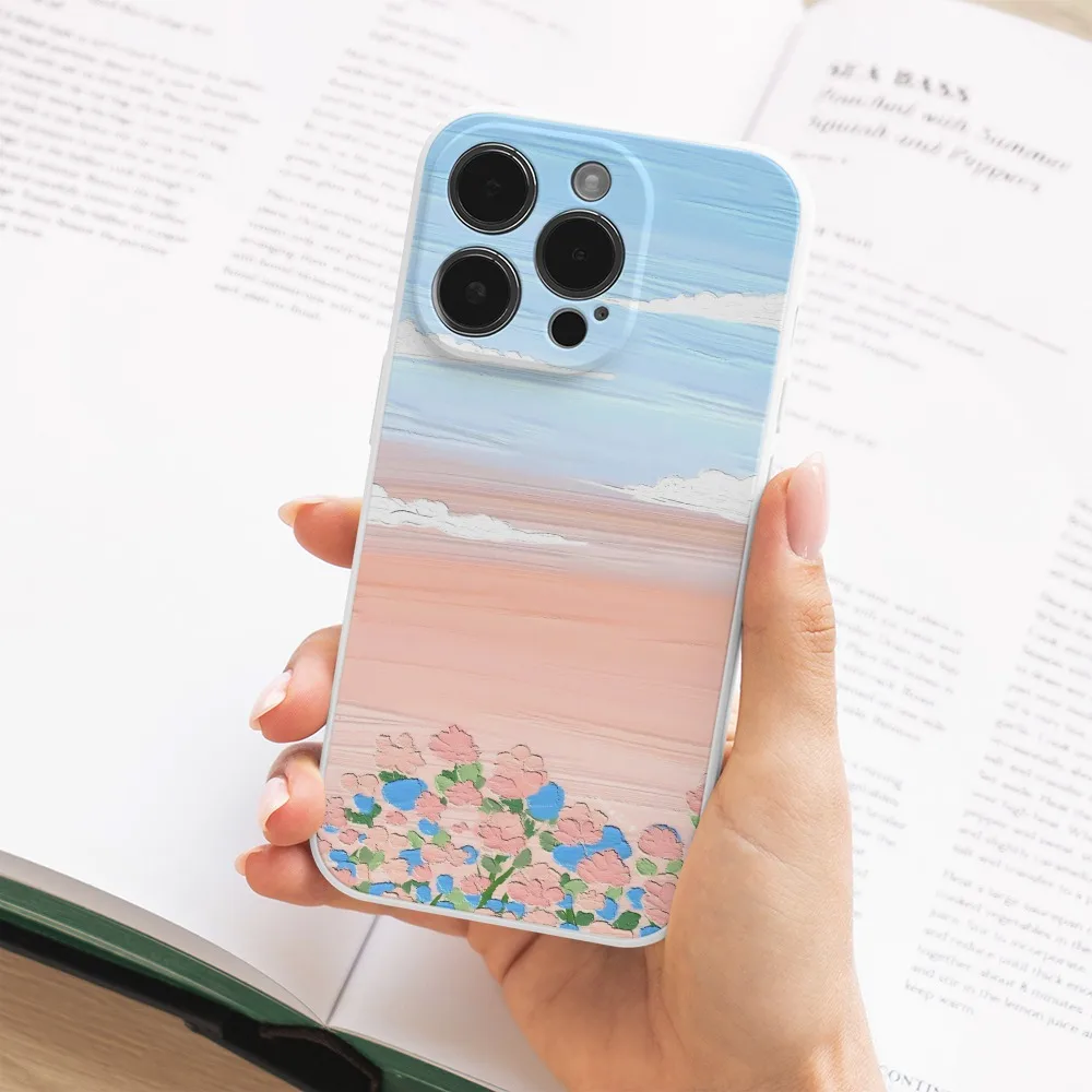 Sky Flower Landscape Illustration Phone Case for IPhone 15 Plus Phone Case for IPhone 14 13 Pro Max 12 13 Mini  X XR XS Cover