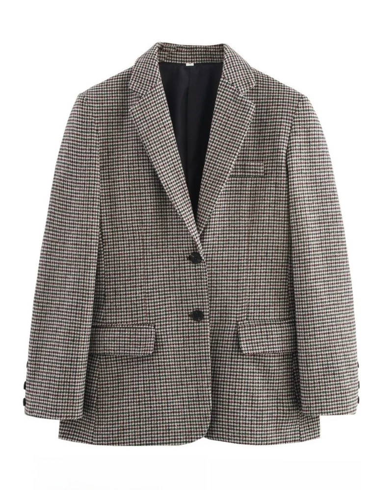 

Классический клетчатый костюм Jaet, женский модный уличный костюм в стиле ретро, осень 2023, полиэстер для поездок на работу, длинный свек на одной пуговице