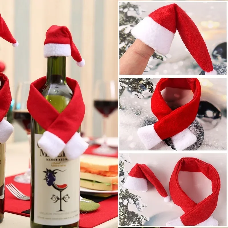 Christmas Wine Bottle Scarfs Hats Set Home Hotel Decoration Festival Party Kitchen Tableware Decorations Supplies Wholesale