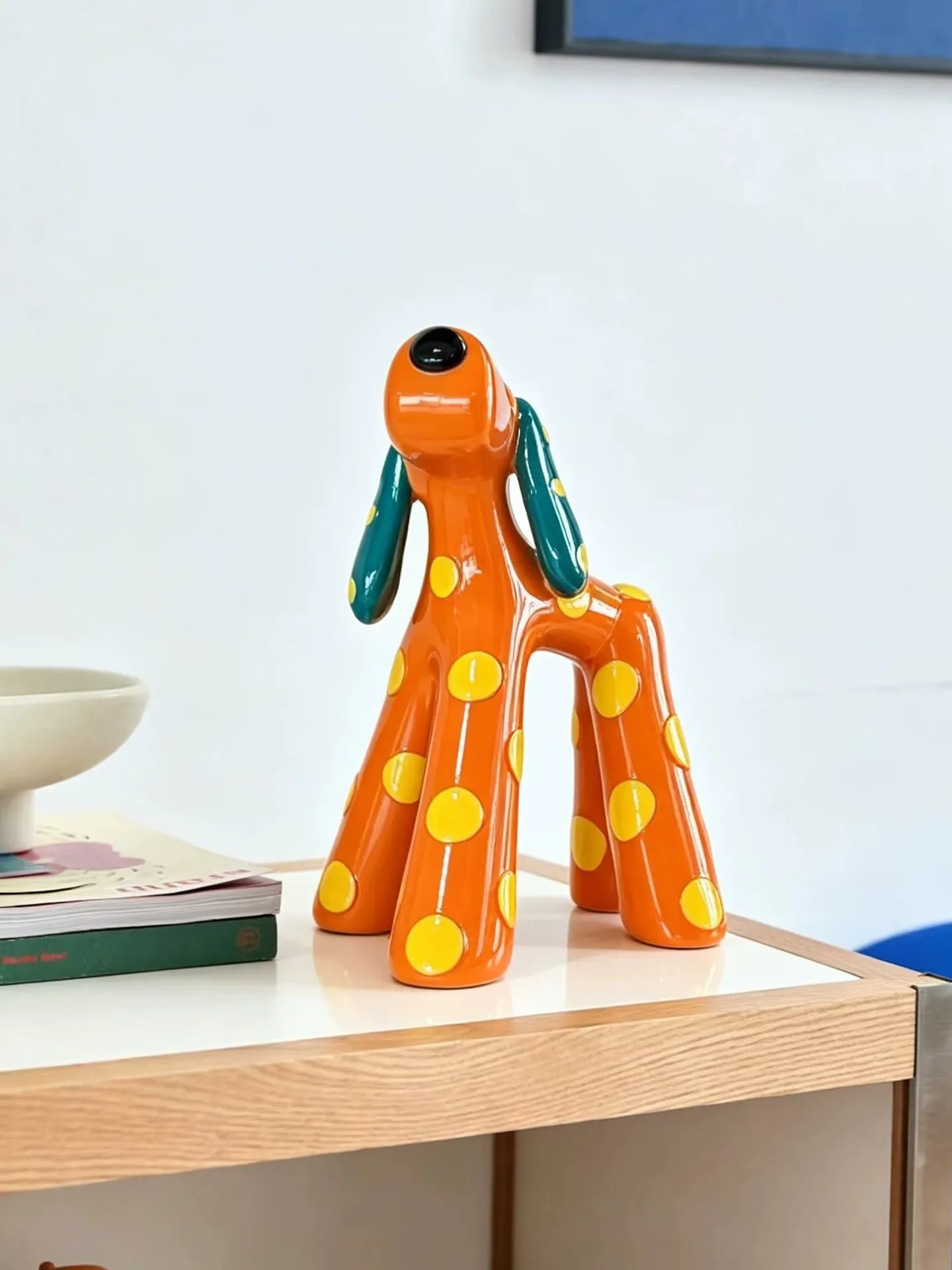 Room decor animal statues sculptures retro pop cute polka dot dog ornaments home decor desktop trendy toys decorations gifts