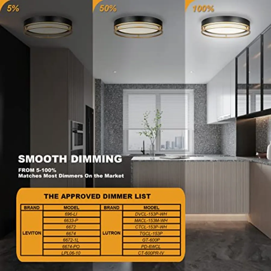 12.5 Inch LED Flush Mount Ceiling Light Fixture, 26W, Super Bright 1700 Lumens, 3 Color 3000K/4000K/5000K, Dimmable Ceiling Lam view 6