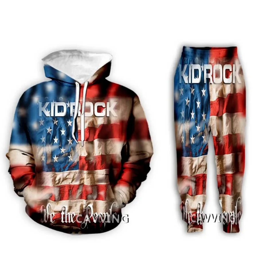 

New Fashion 3D Print KID ROCK Hoodies/Hooded Sweatshirts + Pants Trousers Suit Clothes Two-Pieces Sets AR2