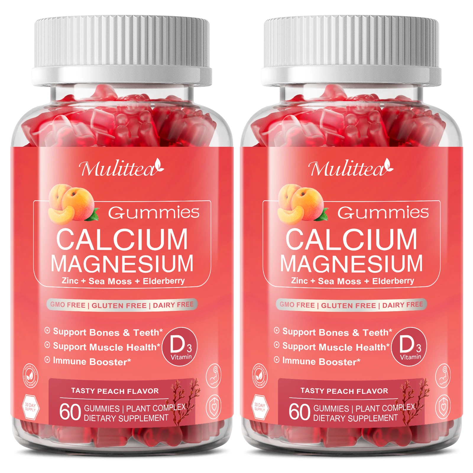 

Mulittea Calcium Magnesium Zinc Gummies with 200mg Contains D3 and Sea Moss -Supprot Bone & Muscle Health, Soothes Emotions
