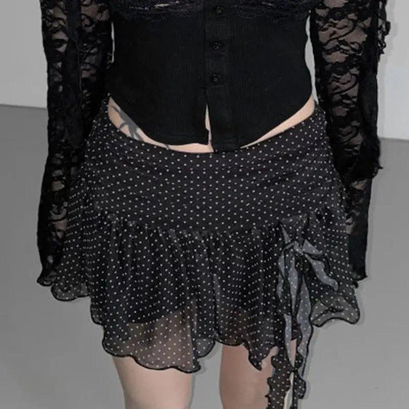 

Pure Desire Style Design Mesh Polka Dot Printing Lace Strap Skirt Skinny Versatile Slim Skirt