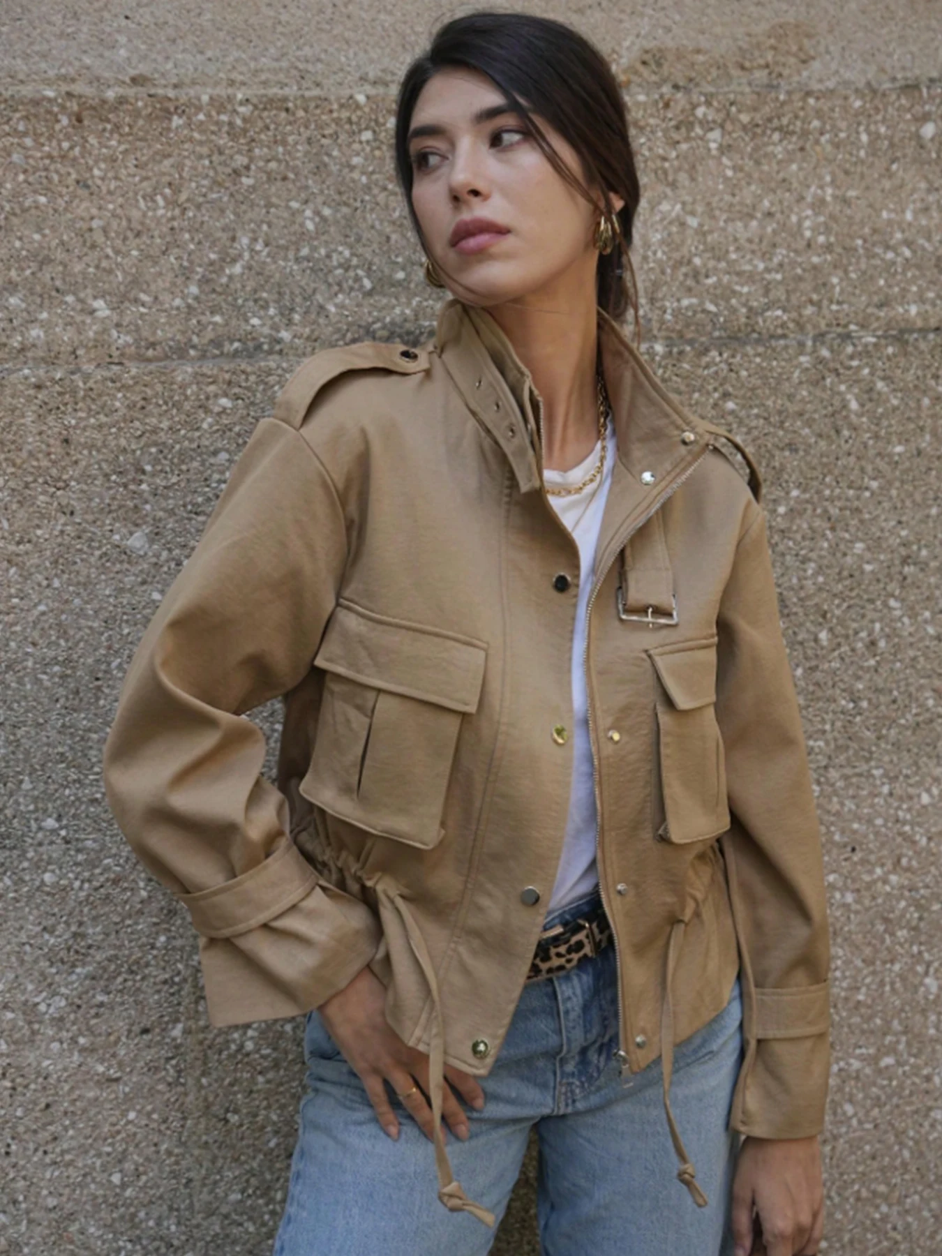 New Women's High-Necked, Single-Breasted, Zippered Short Workwear Jacket, Suitable for Daily Wear