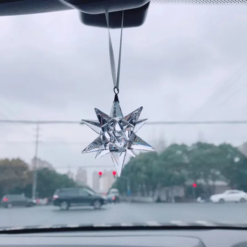 

Crystal Snowflake Meteor Hammer Star Car Hanging Rear View Mirror Pendant Creative Car Accessories Christmas Ornaments