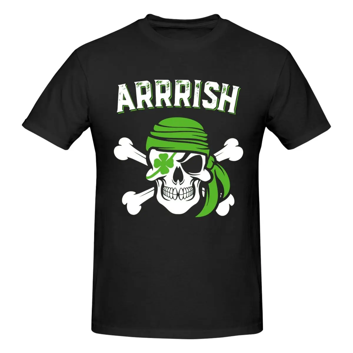 Men St Patrick's Day Skull Pirate T Shirt Streetwear Big Size O-neck Cotton Sleeve Men Tshirt
