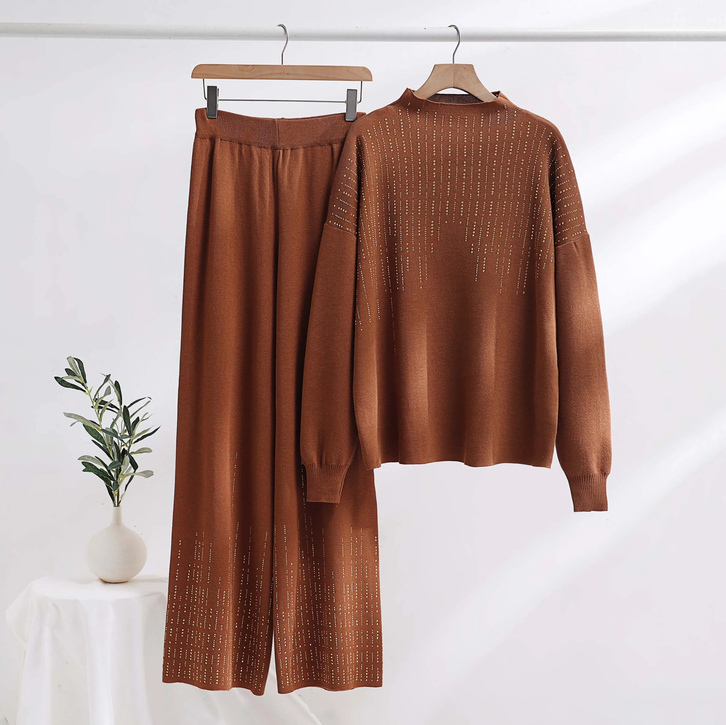 

2 Piece Sets Womens Outifits Autumn/winter Turtleneck Knitted Pullover Sweater Knitwear Pants Sets Matching Sets Women Clothing