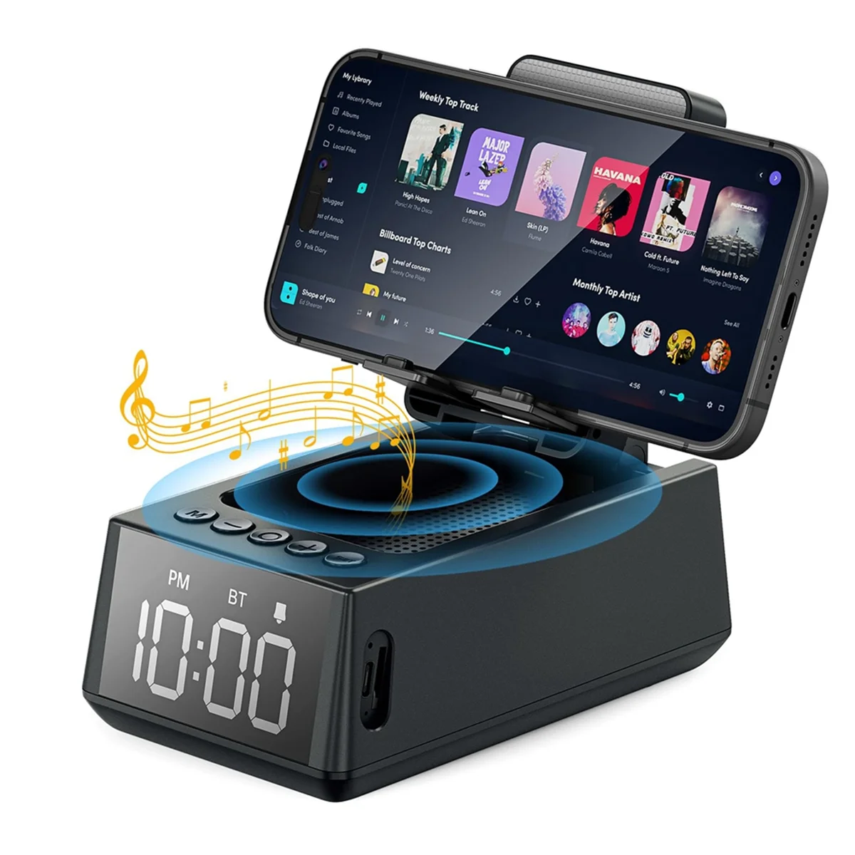 POP-l3-in-1 kabelloser Bluetooth-Lautsprecher mit lautem Wecker, Handy-Ständer, TF-Kartenleser, HD-Surround-Sound