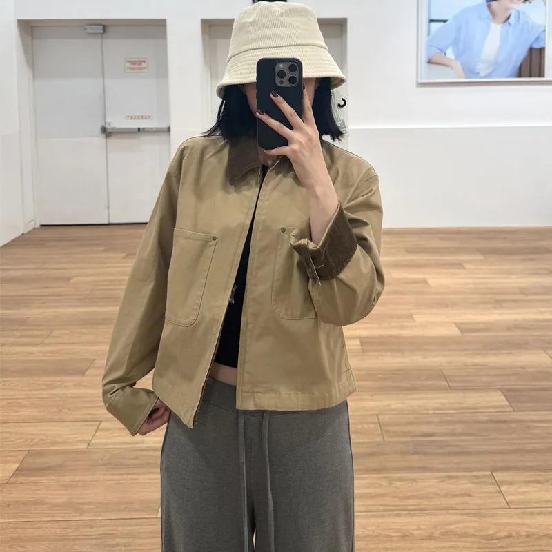 معطف نسائي غير رسمي بسحاب ort Jaet بياقة Faion Barn Sle جديد Sle Y479208 مزيج من القطن والبوليستر ملابس خارجية بقصة ضيقة