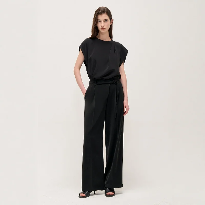 

Tim*25 Summer Simple Elegance Design round Ne oulder Drop Sve Top High Waist Wide Leg Pants Set Faionable Ensemble