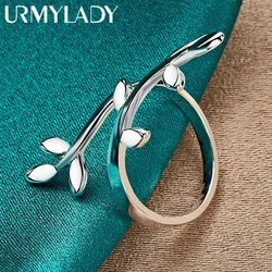 URMYLADY 925 Sterling Silver Willow Leaf Adjustable Ring For Women Wedding Party Fashion Charm Jewelry