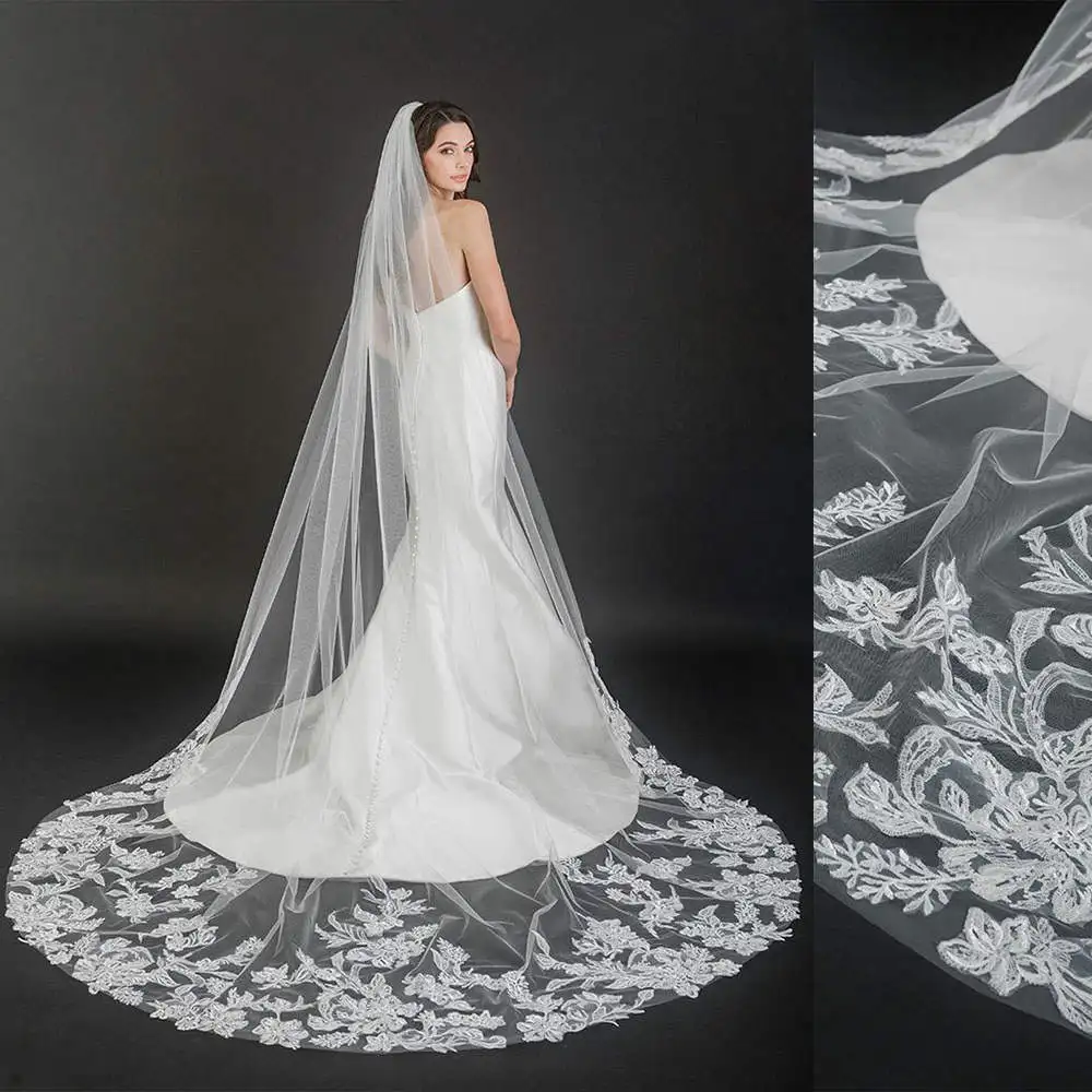 

V2290 Wedding Veils Appliques Pattern Chapel Veil One-Layer Wedding Veils With Comb Bridal Veil White Headscarf High Quality