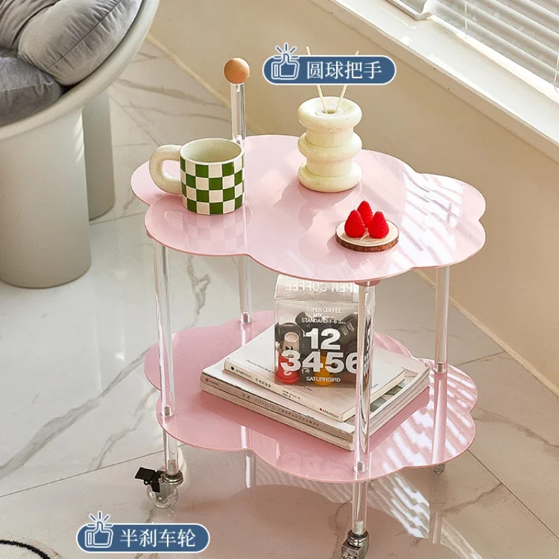 Network Red Cloud Tea Table Nordic Double Layer Storage Cart Simple and Mobile Living Room Acrylic Side Table