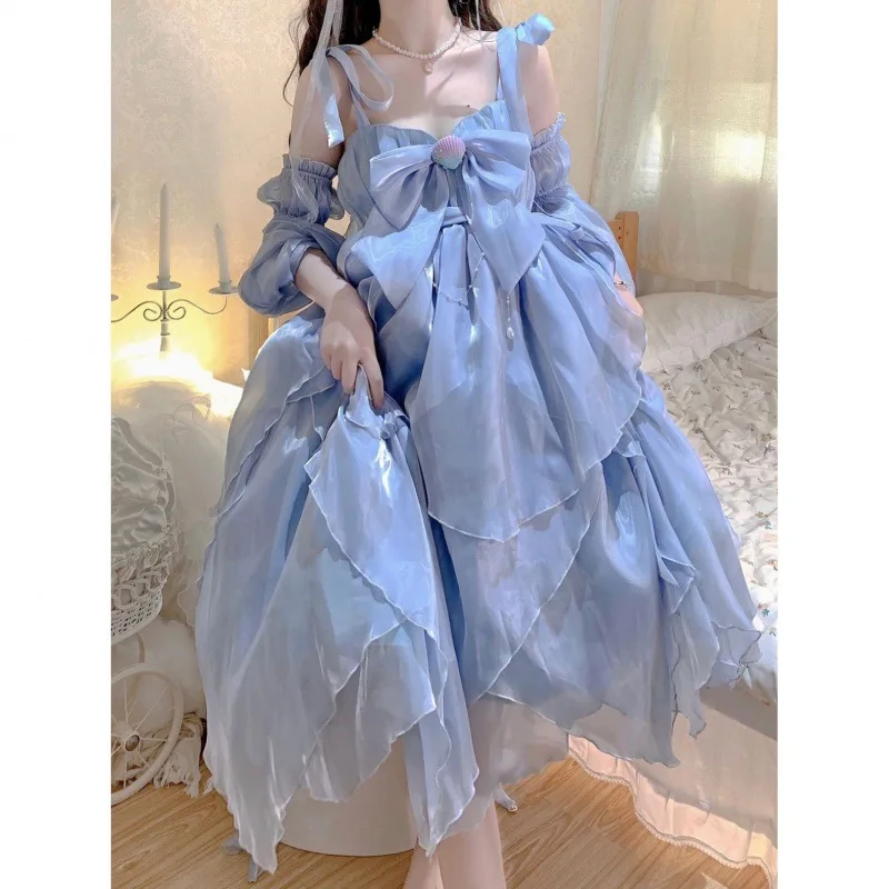 

Lolita Skirt Blue Season Dress Puffy Strap