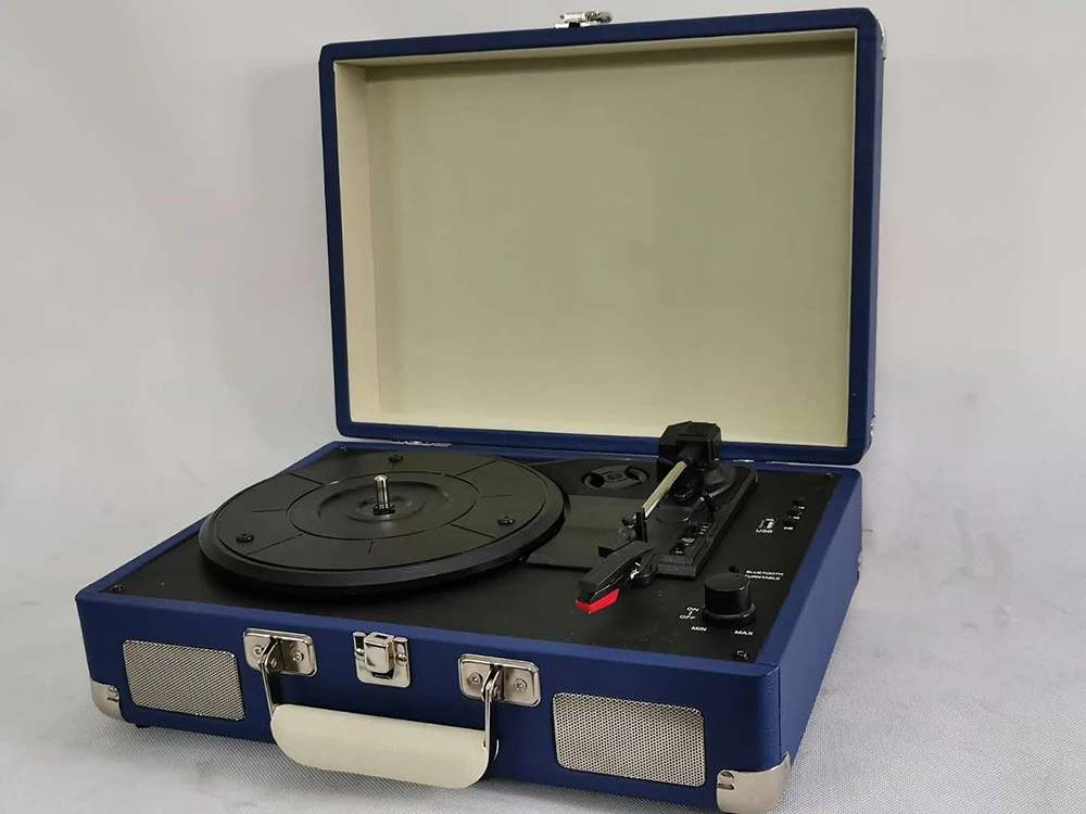 Diseño de maletín portátil, reproductor de discos de vinilo con gramófono retro moderno USB inalámbrico múltiple