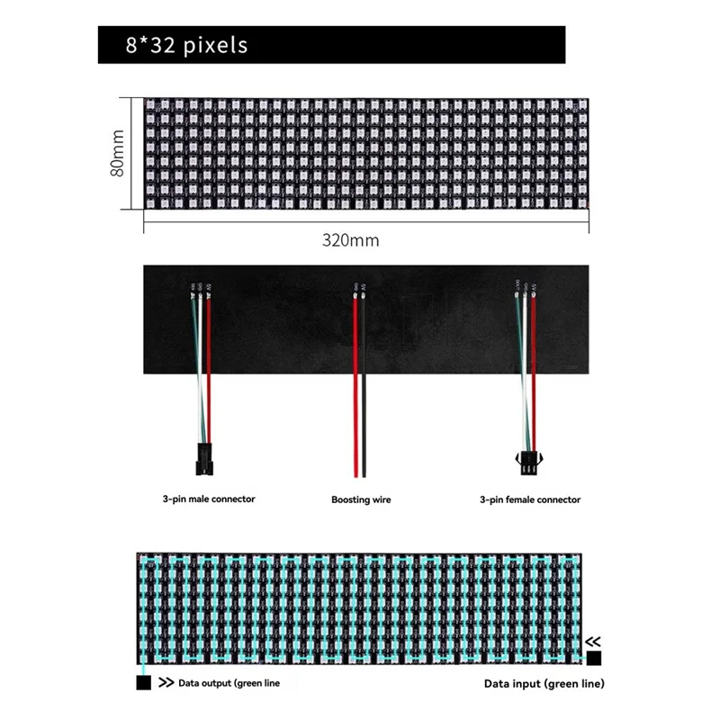 

AB34 — цифровая гибкая точка с индивидуальной адресацией WS2812B RGB, 8X32 пикселей, светодиодная панель, программируемый экран дисплея