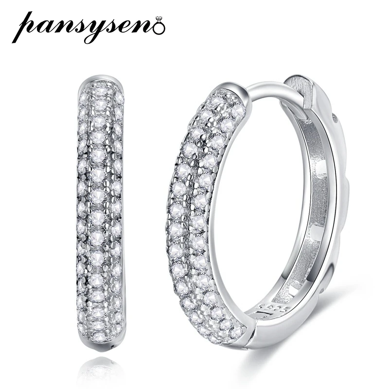 

PANSYSEN Classic 925 Sterling Silver Lab Diamond Wedding Engagement Hoop Earrings for Women 18K White Gold Plated Fine Jewelry