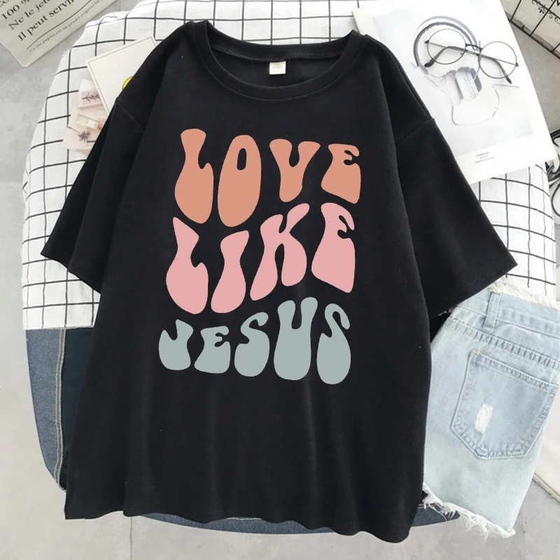 

Love Like Jesus Letter Graphic T Shirt Women Street Sport Short Sleeve Fashion Summer Tees Clothing Loose T-Shirt