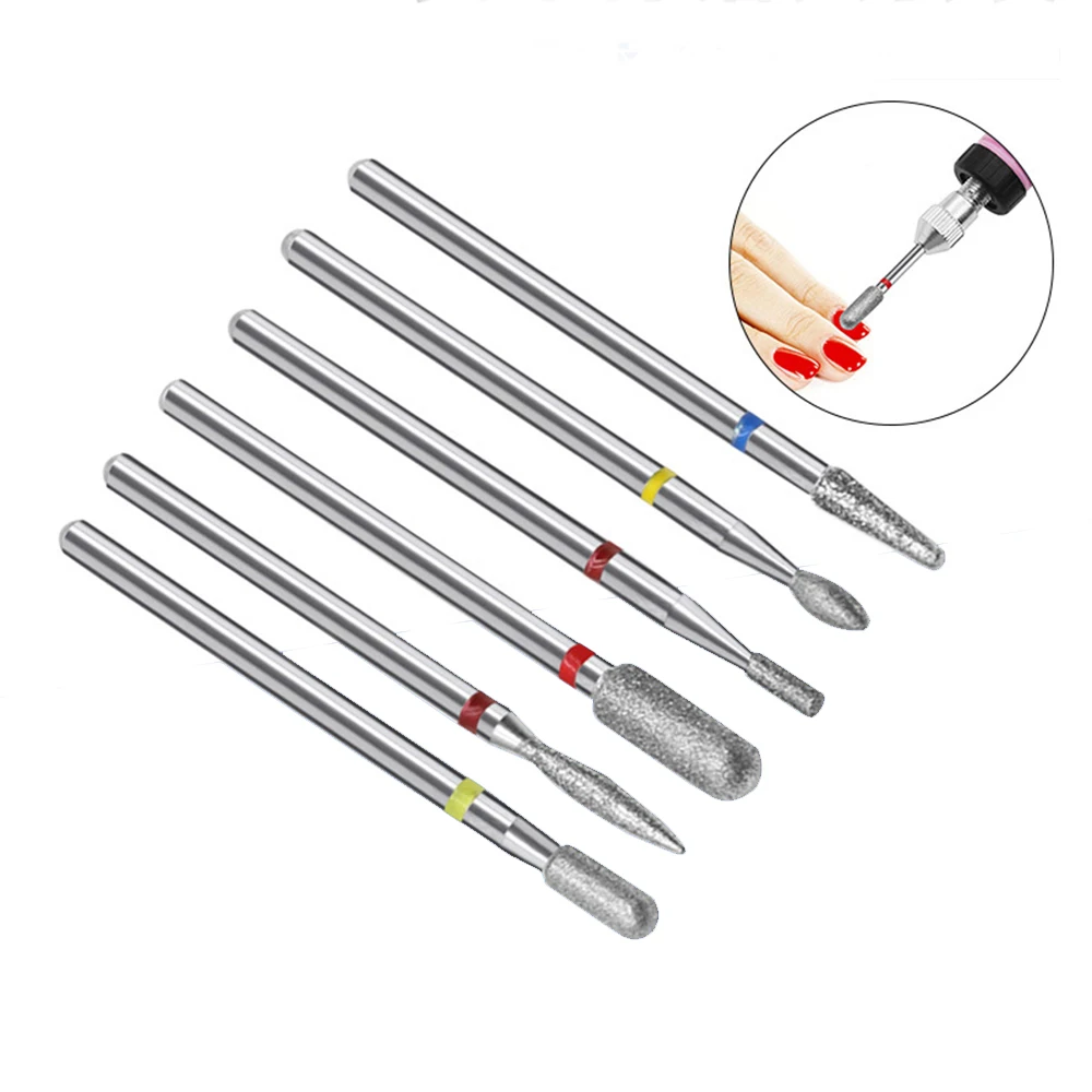 6Piece Nail Diamond Grinding Needle 2.3mm To A Suit Nails, Nail Surface Dead Skin Clean Grinding Head Polishing Tools