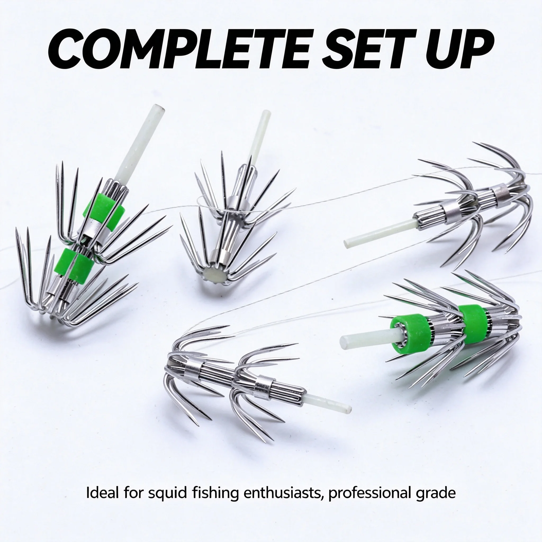 10 PCS Professional Double Layer Squid Hooks Stainless Steel Multi-Point Heavy-Duty Sea Fishing Lure for Octopus Cuttlefish